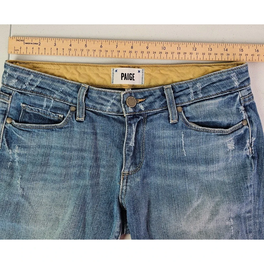 Paige Women's 27 (31x10) Blue Raw Hem Cut Off Denim Distressed Jeans Short USA - Picture 11 of 14
